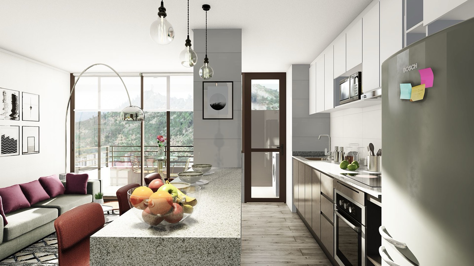 Cocina y living del Edificio San Cristóbal